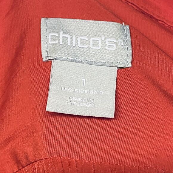 Chico's Women's Orange Batwing Sleeve Flowy Popover Top Size 1 (M) Gold Eyelet - Picture 7 of 9